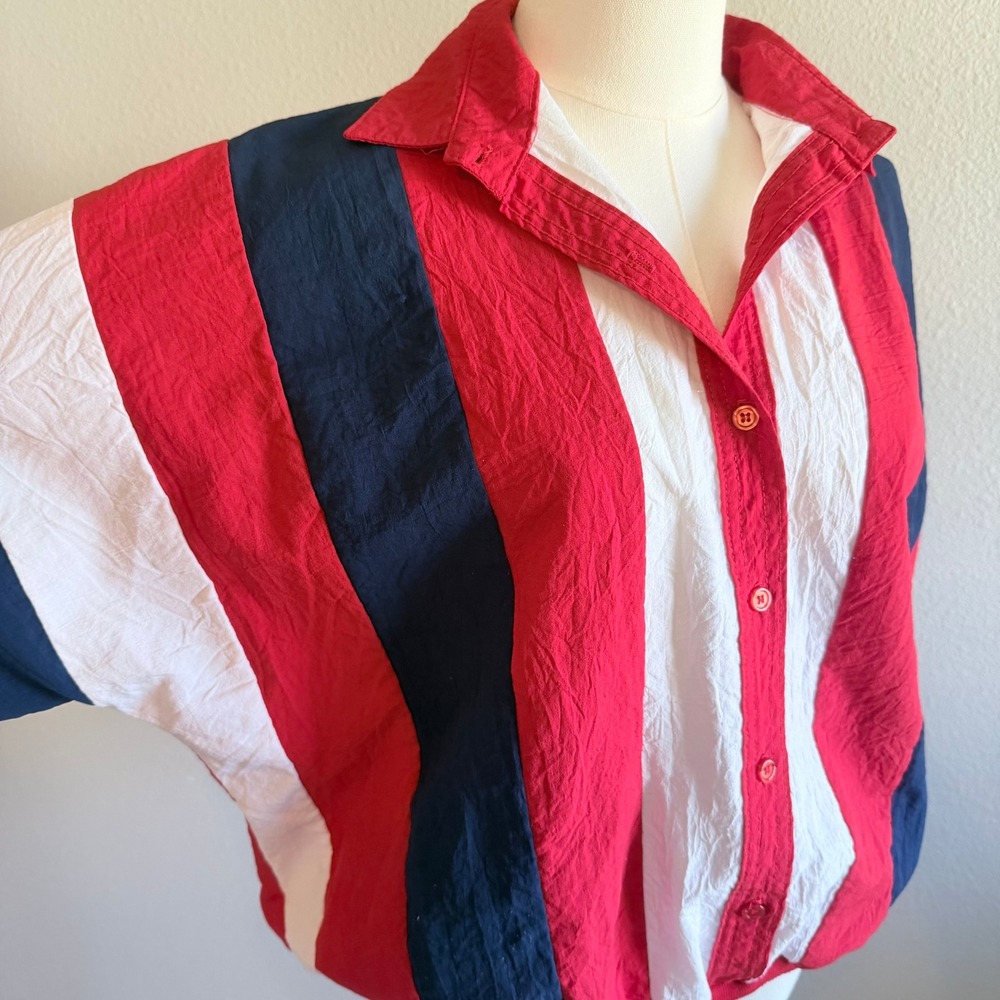 Vintage Cortiva Red White Blue Striped Windbreaker 90s USA Made Sporty Large - Picture 3 of 7